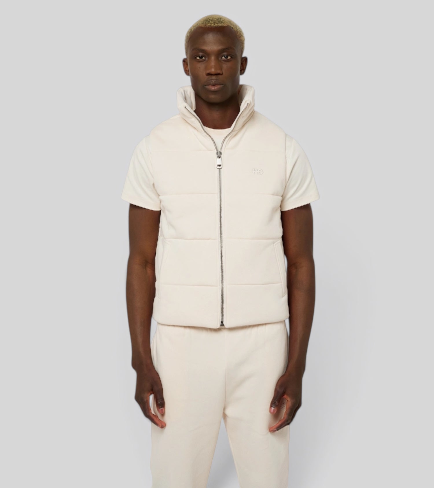 La Cozy beige coton, doudoune sans manches unisexe en coton biologique – vue 2