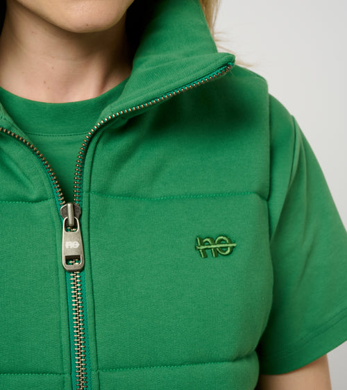 La Cozy vert émeraude, doudoune sans manches unisexe en coton biologique – vue 6
