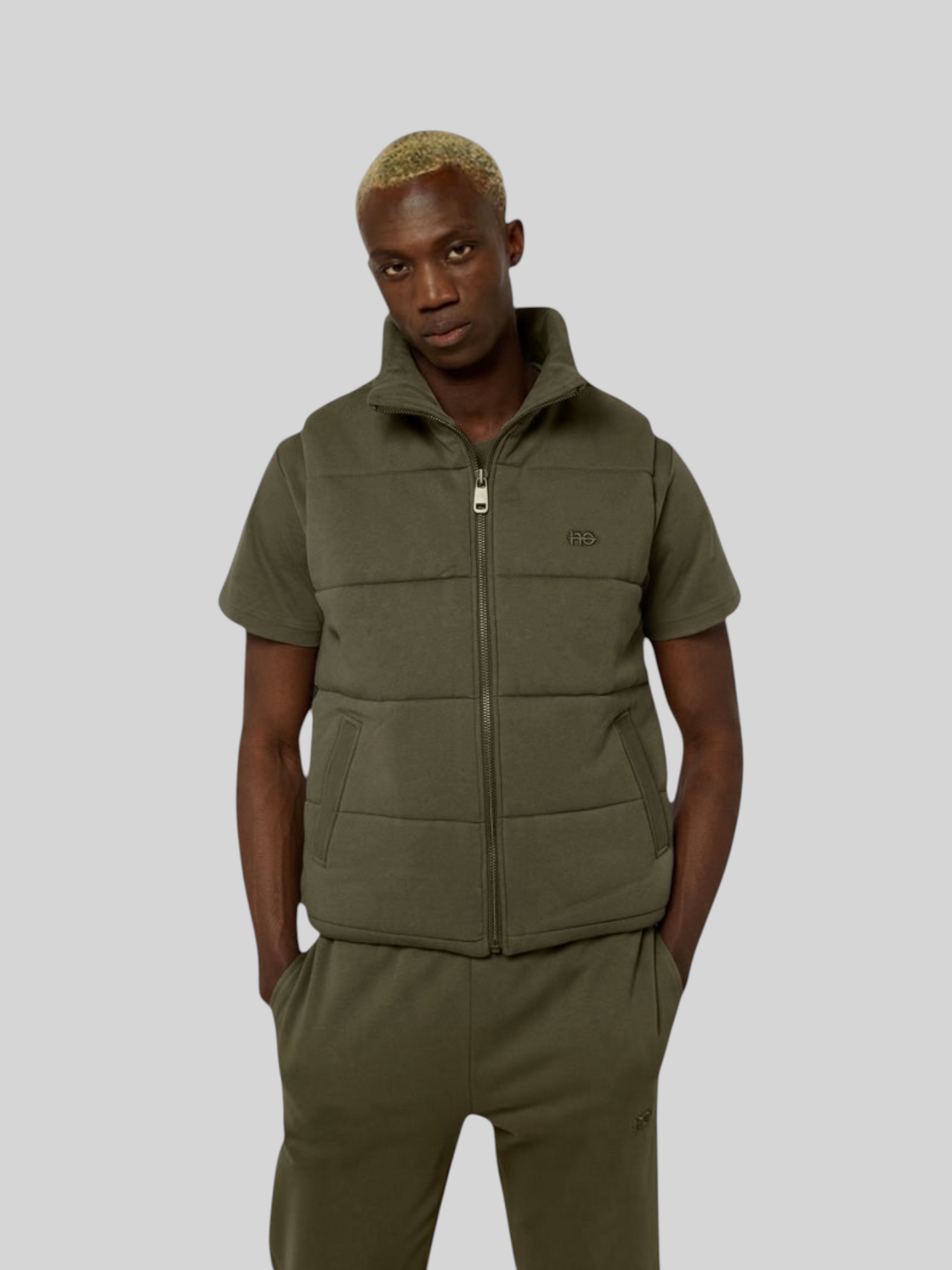 La Cozy vert kaki, doudoune sans manches unisexe en coton biologique – vue 11