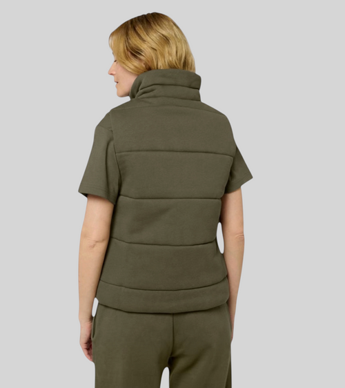 La Cozy vert kaki, doudoune sans manches unisexe en coton biologique – vue 4