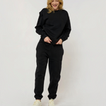 Le Flowy bleu nuit, pantalon jogging unisexe coupe large en coton biologique – vue 7