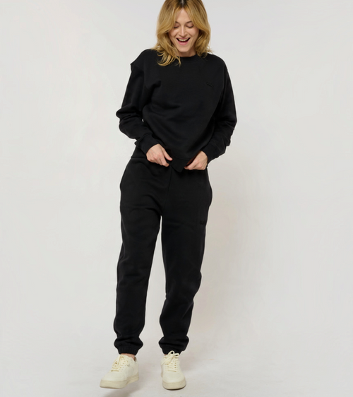 Le Flowy bleu nuit, pantalon jogging unisexe coupe large en coton biologique – vue 7