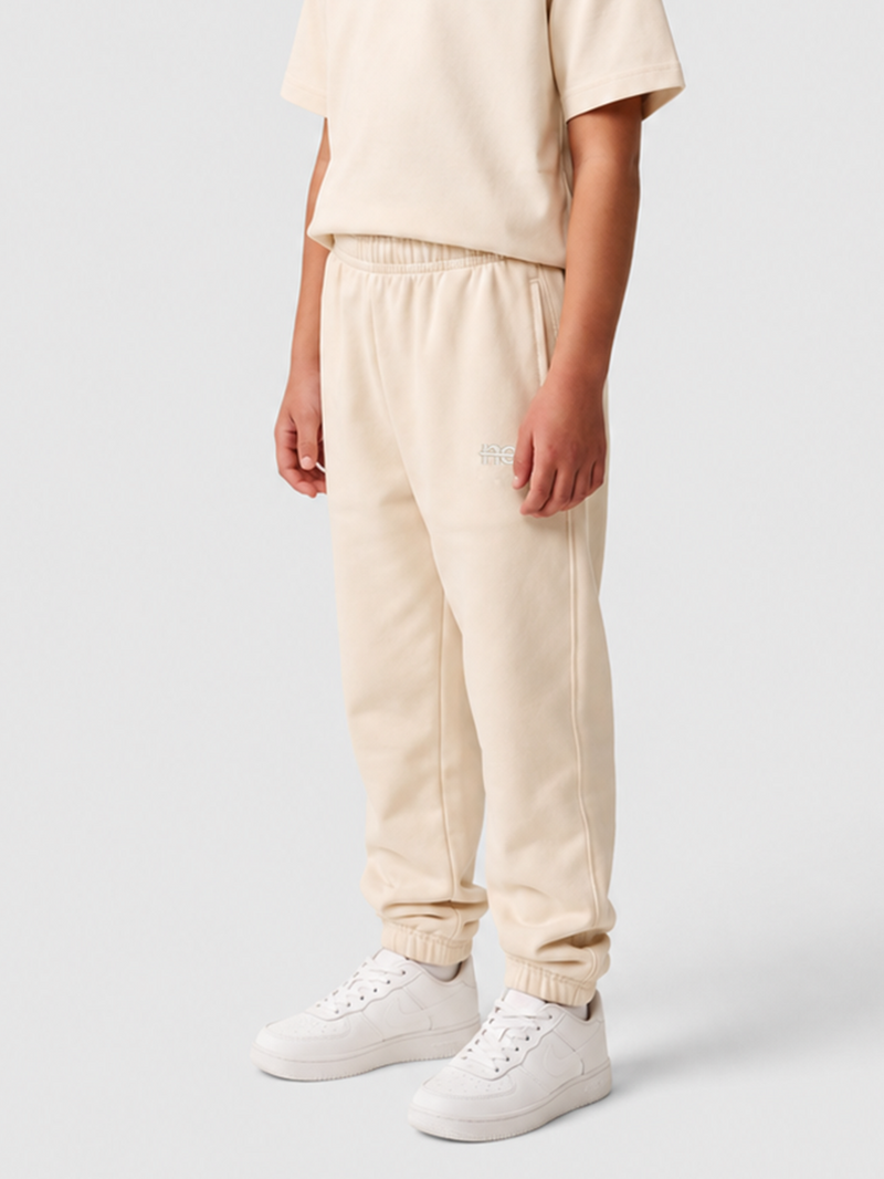 Le Flowy enfant beige coton, pantalon jogging enfant en coton biologique – vue 1