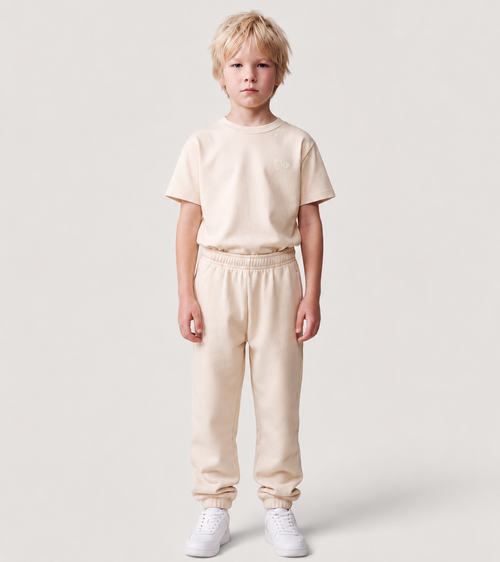 Le Flowy enfant beige coton, pantalon jogging enfant en coton biologique – vue 2