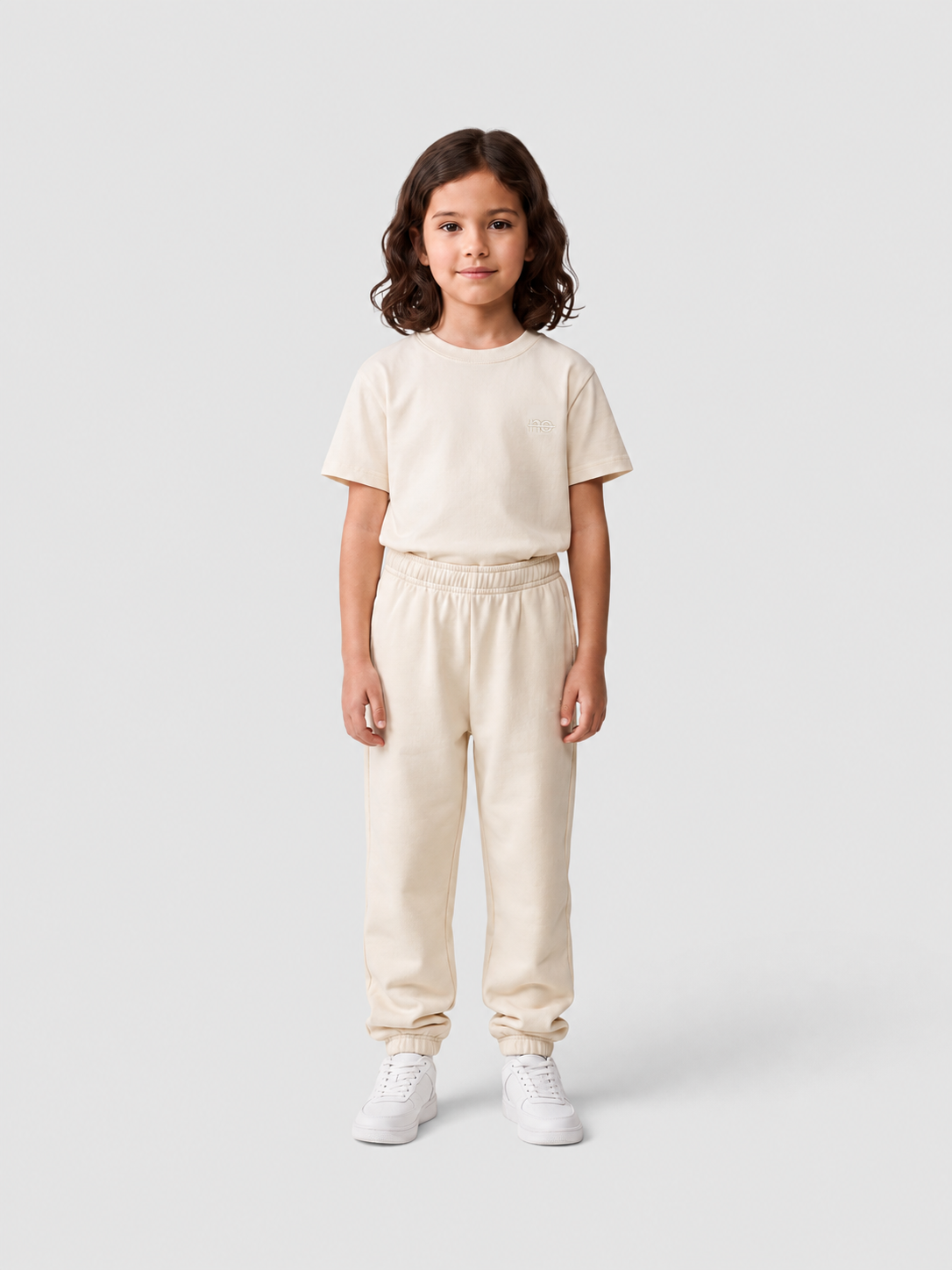 Le Flowy enfant beige coton, pantalon jogging enfant en coton biologique – vue 3