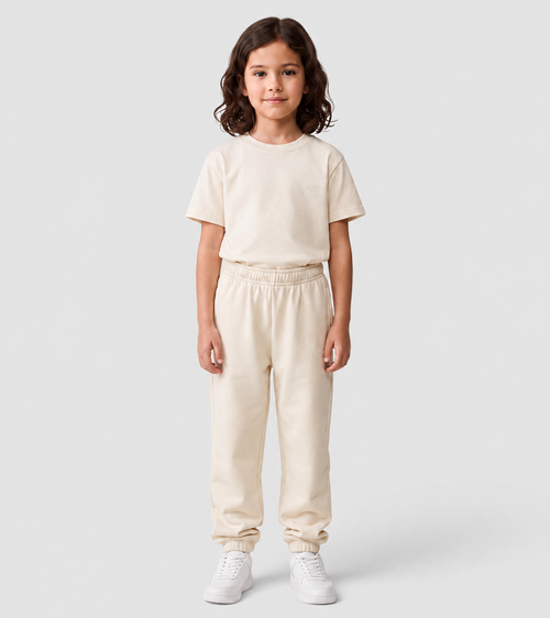 Le Flowy enfant beige coton, pantalon jogging enfant en coton biologique – vue 3