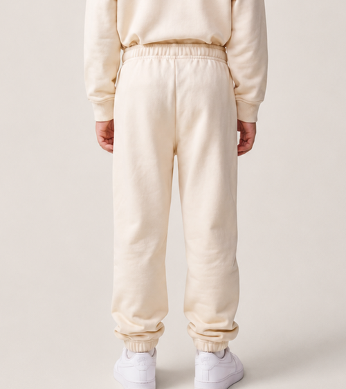 Le Flowy enfant beige coton, pantalon jogging enfant en coton biologique – vue 4