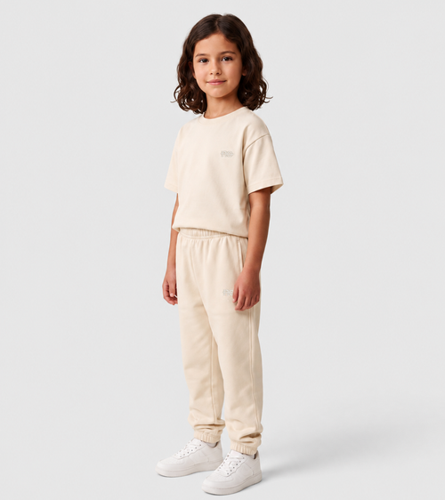 Le Flowy enfant beige coton, pantalon jogging enfant en coton biologique – vue 5