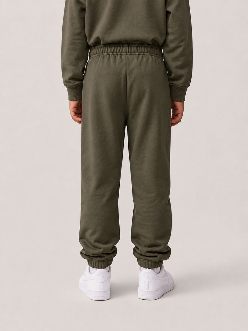 Le Flowy enfant vert kaki, pantalon jogging enfant en coton biologique – vue 2