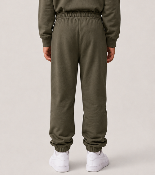 Le Flowy enfant vert kaki, pantalon jogging enfant en coton biologique – vue 2