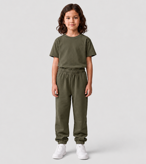 Le Flowy enfant vert kaki, pantalon jogging enfant en coton biologique – vue 4