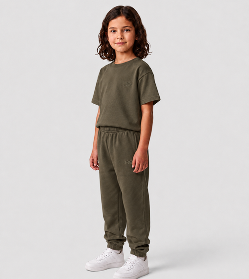 Le Flowy enfant vert kaki, pantalon jogging enfant en coton biologique – vue 5