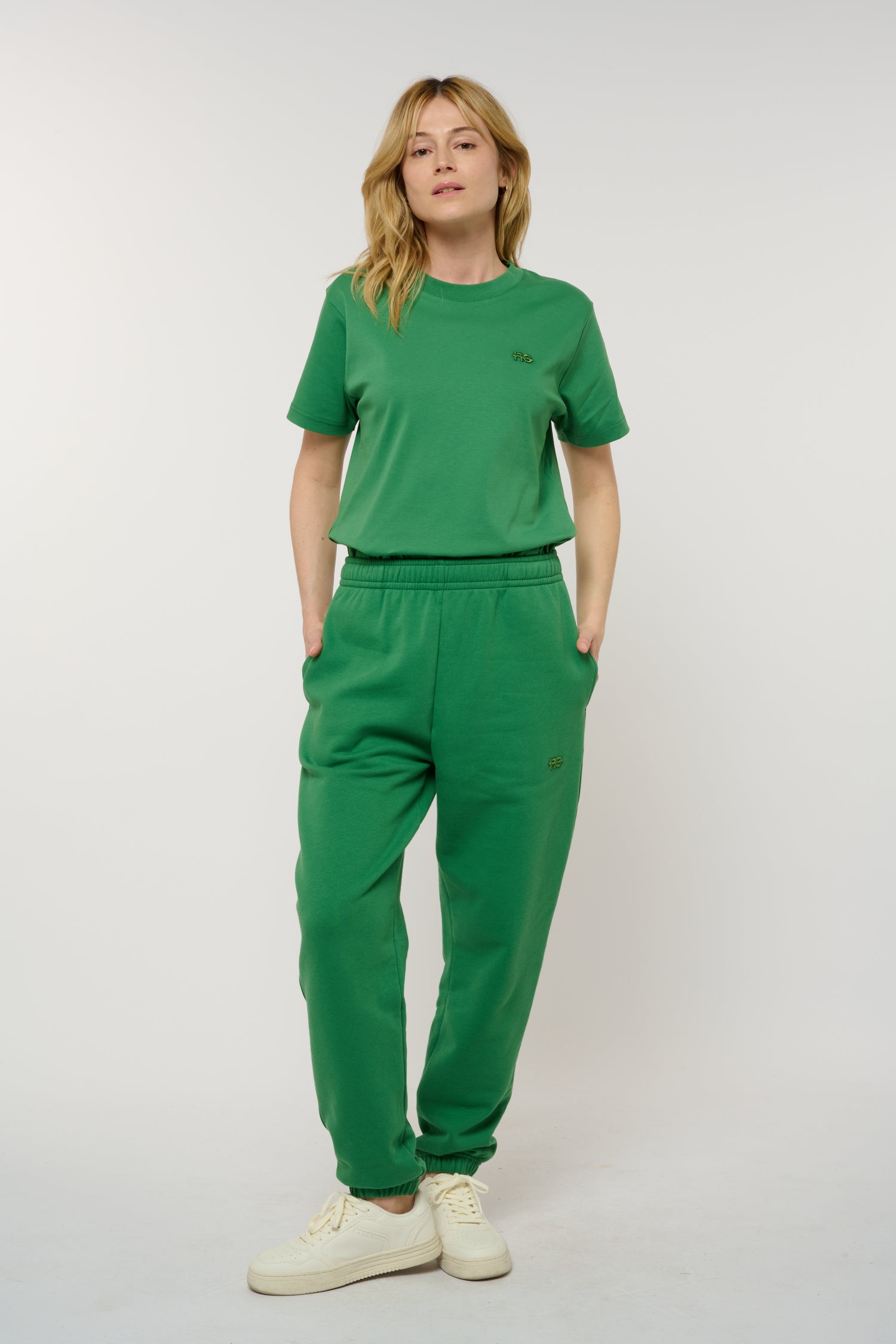 Le Flowy vert émeraude, pantalon jogging unisexe coupe large en coton biologique – vue 3