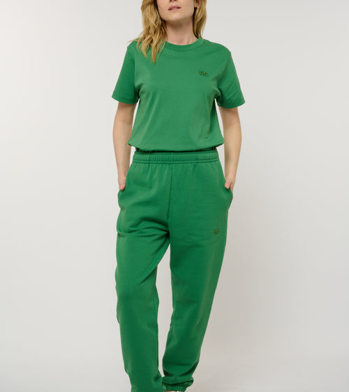 Le Flowy vert émeraude, pantalon jogging unisexe coupe large en coton biologique – vue 3