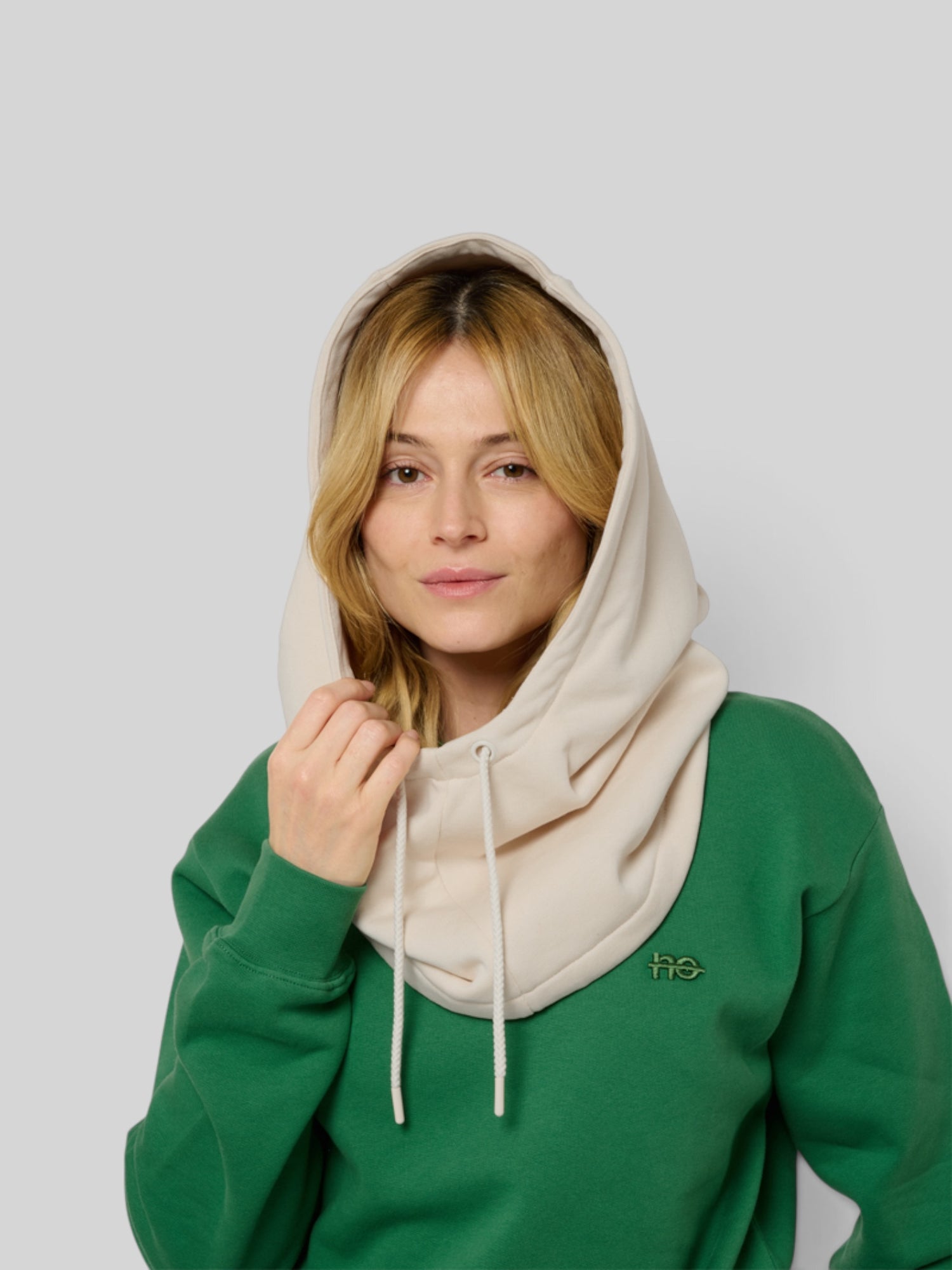 La Heady beige coton, capuche amovible unisexe en coton biologique – vue 1