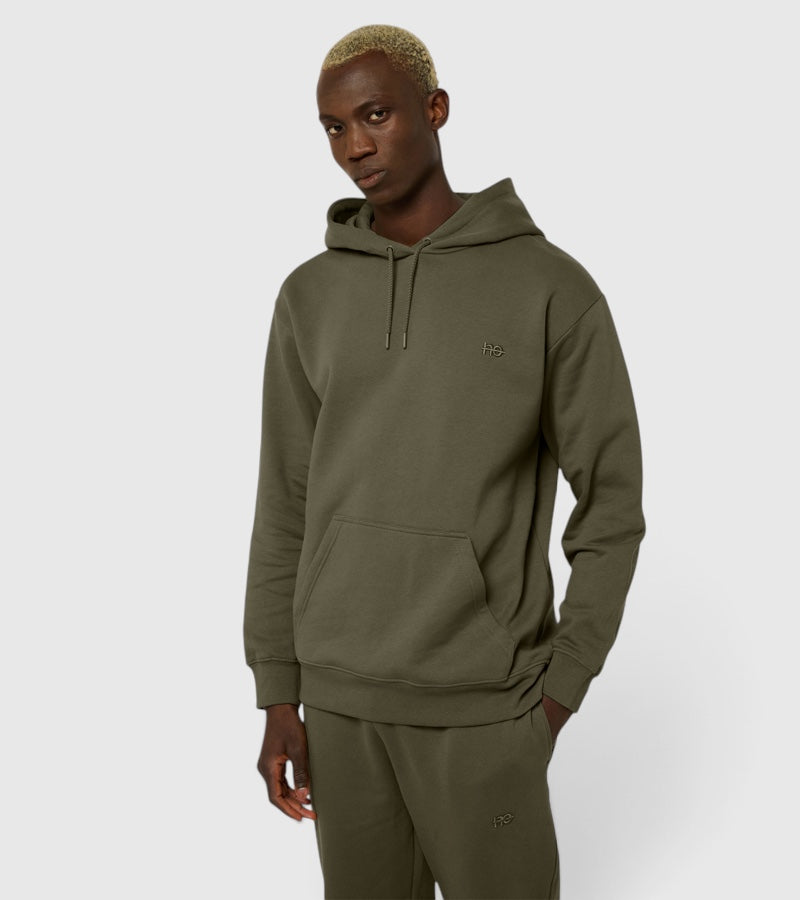 Le Hoody vert kaki, sweat à capuche unisexe en coton biologique – vue 2