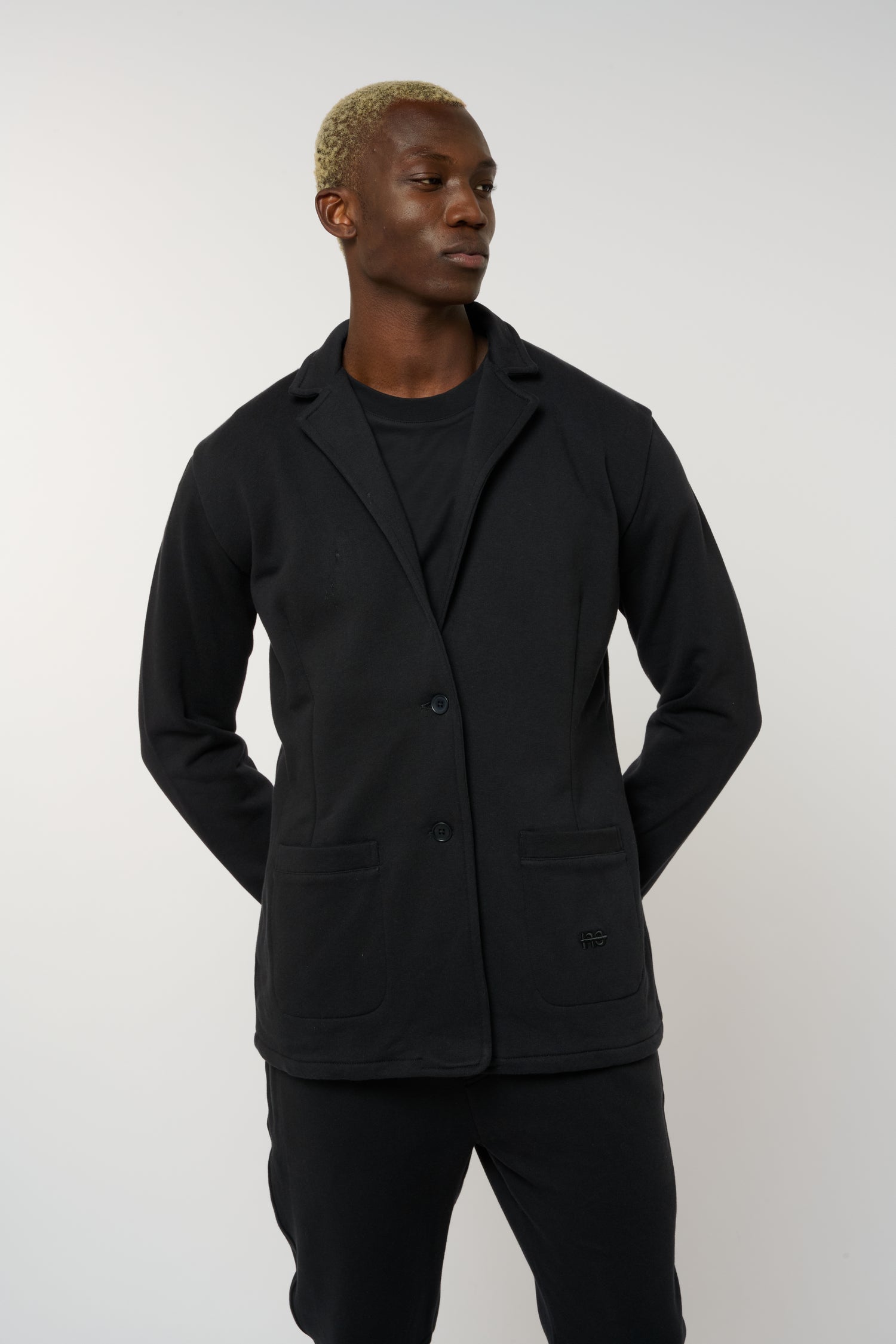 La Jacky bleu nuit, blazer unisexe en coton biologique – vue 1