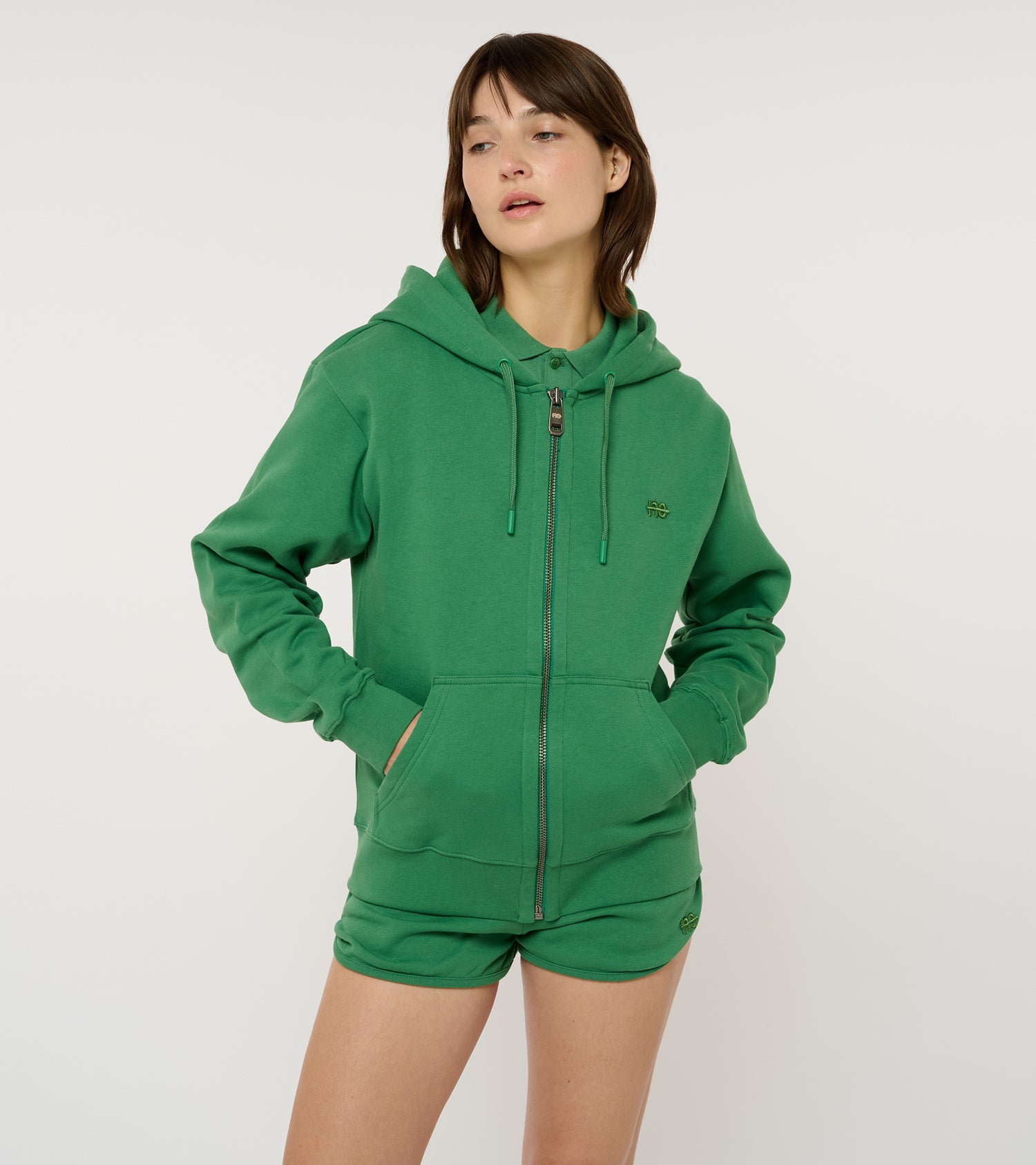La Jersy vert émeraude, veste-sweat zippée unisexe en coton biologique – vue 10