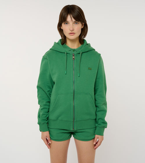 La Jersy vert émeraude, veste-sweat zippée unisexe en coton biologique – vue 2