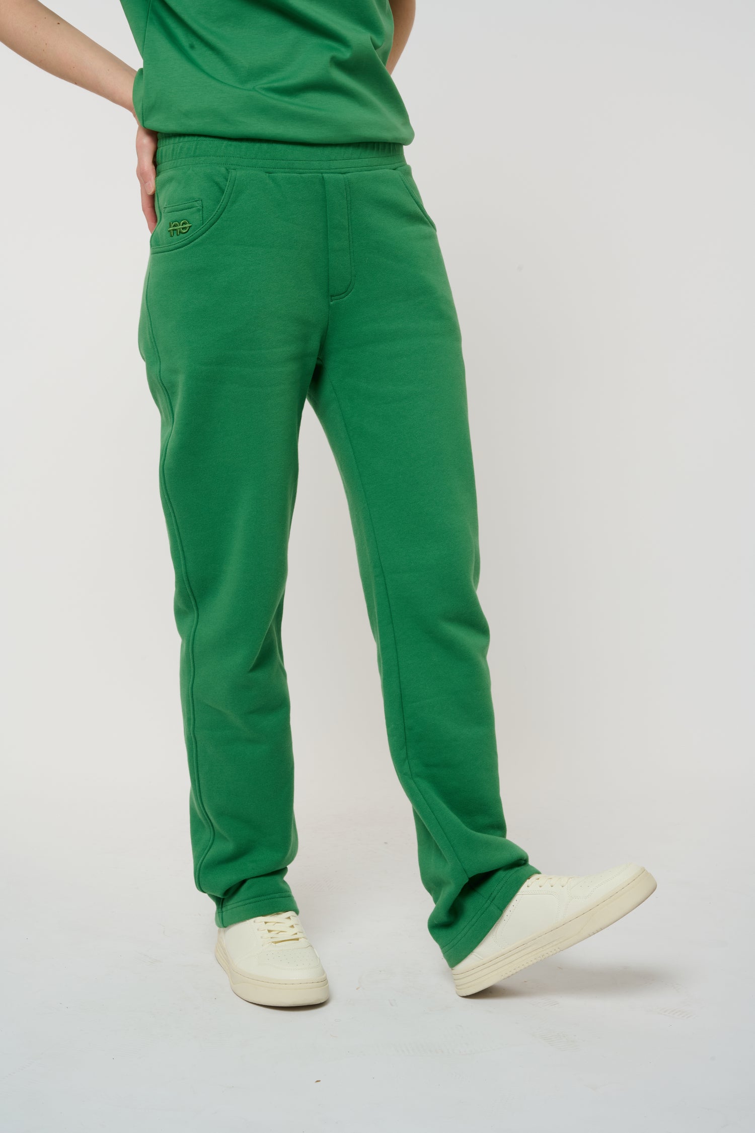 Le Jyns vert émeraude, pantalon unisexe coupe droite en coton biologique – vue 1