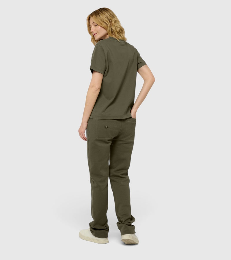 Le Jyns vert kaki, pantalon unisexe coupe droite en coton biologique – vue 6
