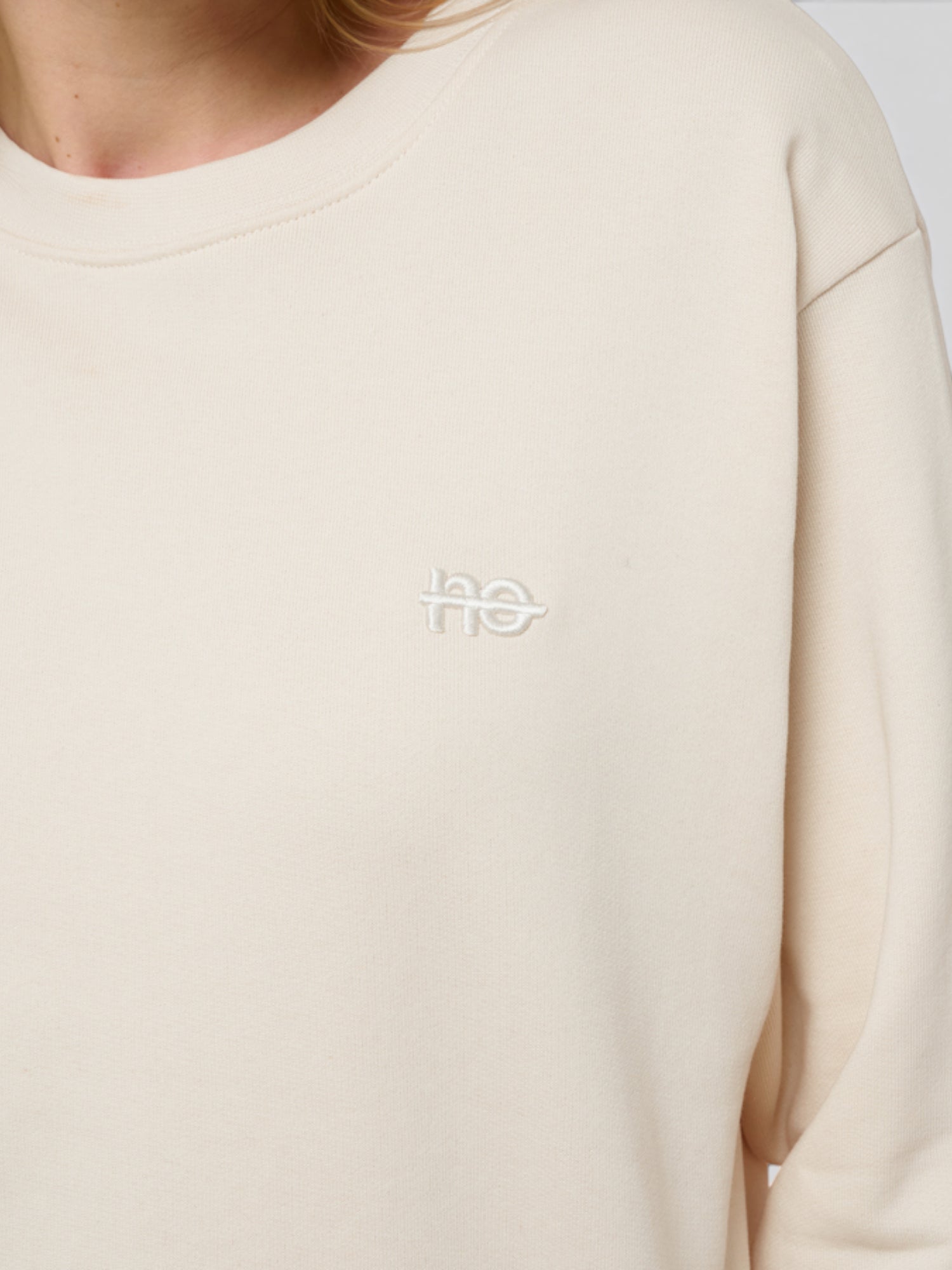 Le Sweaty beige coton, sweat unisexe sans capuche en coton biologique – vue 4