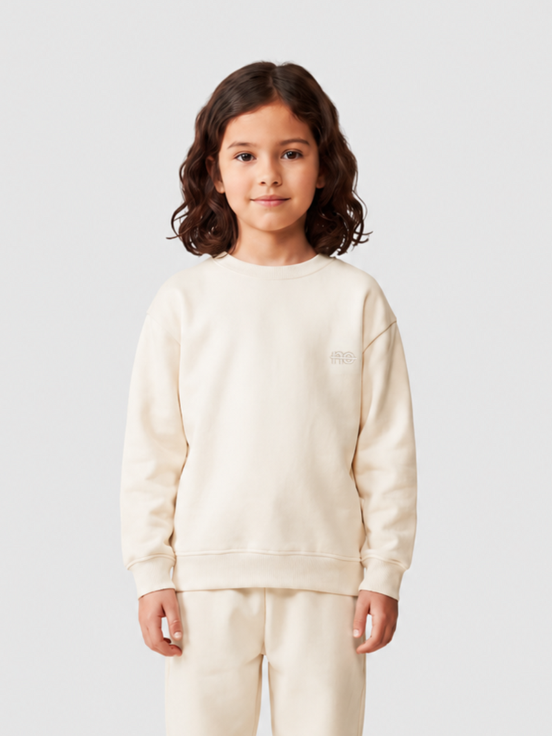 Le Sweaty enfant beige coton, sweat enfant sans capuche en coton biologique – vue 1