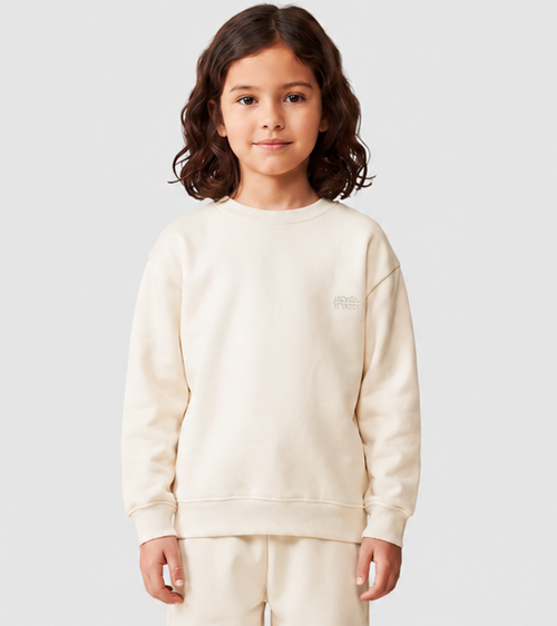 Le Sweaty enfant beige coton, sweat enfant sans capuche en coton biologique – vue 1