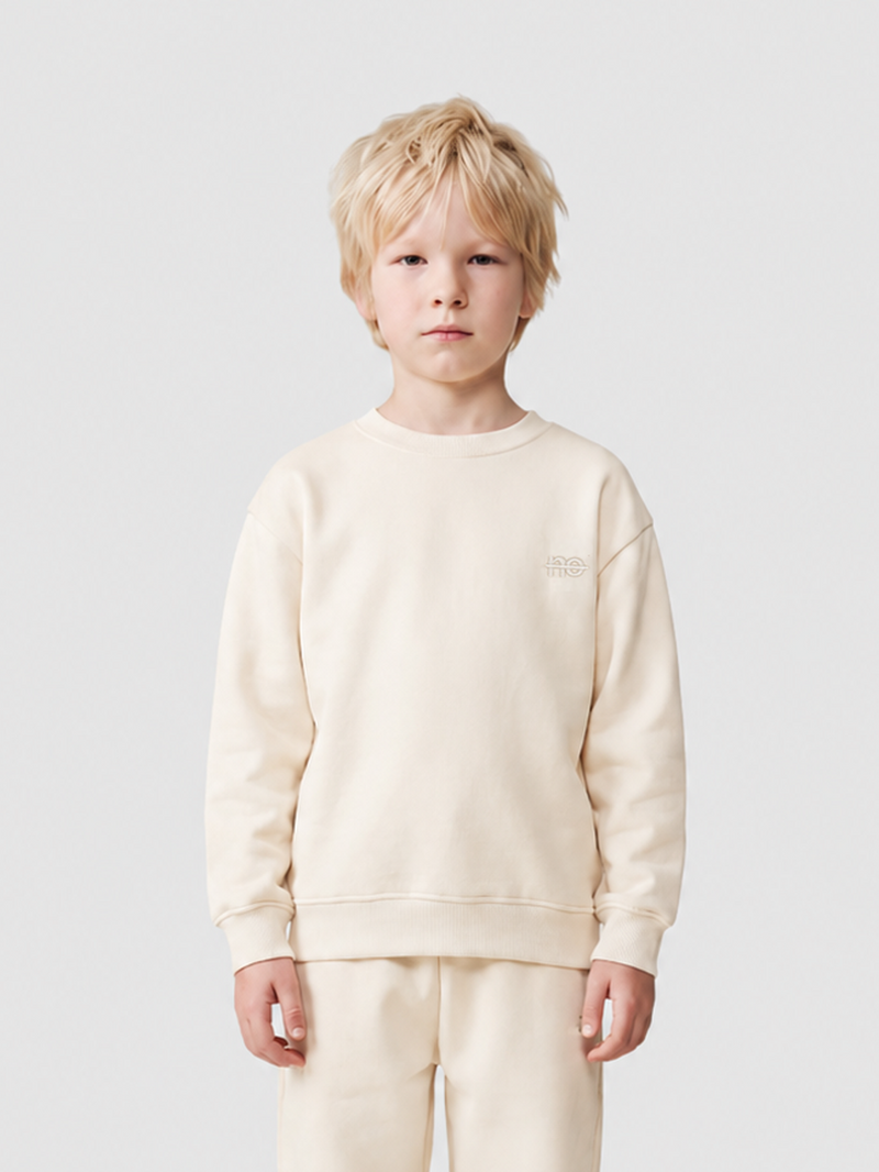 Le Sweaty enfant beige coton, sweat enfant sans capuche en coton biologique – vue 2