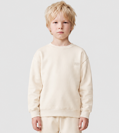 Le Sweaty enfant beige coton, sweat enfant sans capuche en coton biologique – vue 2