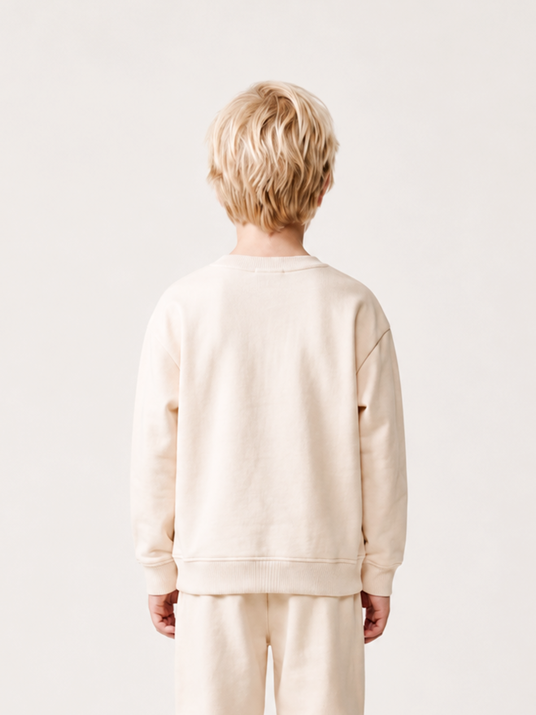 Le Sweaty enfant beige coton, sweat enfant sans capuche en coton biologique – vue 3