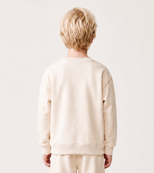 Le Sweaty enfant beige coton, sweat enfant sans capuche en coton biologique – vue 3