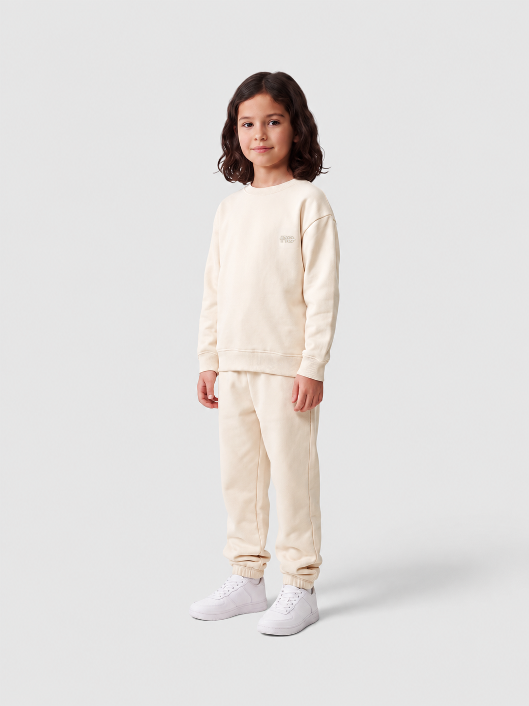 Le Sweaty enfant beige coton, sweat enfant sans capuche en coton biologique – vue 4