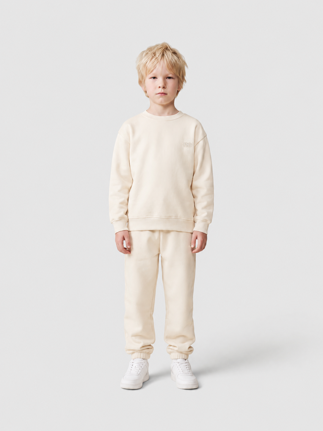 Le Sweaty enfant beige coton, sweat enfant sans capuche en coton biologique – vue 6