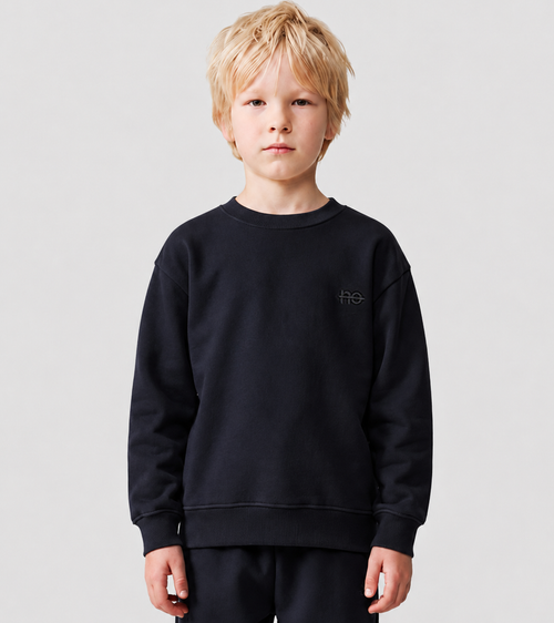 Le Sweaty enfant bleu nuit, sweat enfant sans capuche en coton biologique – vue 3