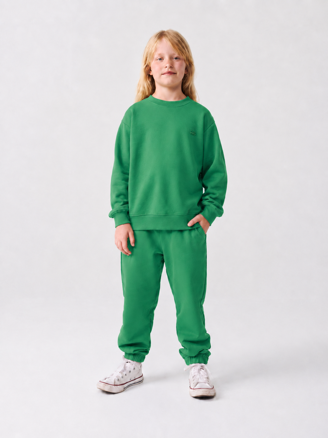 Le Sweaty enfant vert émeraude, sweat enfant sans capuche en coton biologique – vue 2