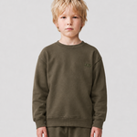 Le Sweaty enfant vert kaki, sweat enfant sans capuche en coton biologique – vue 1