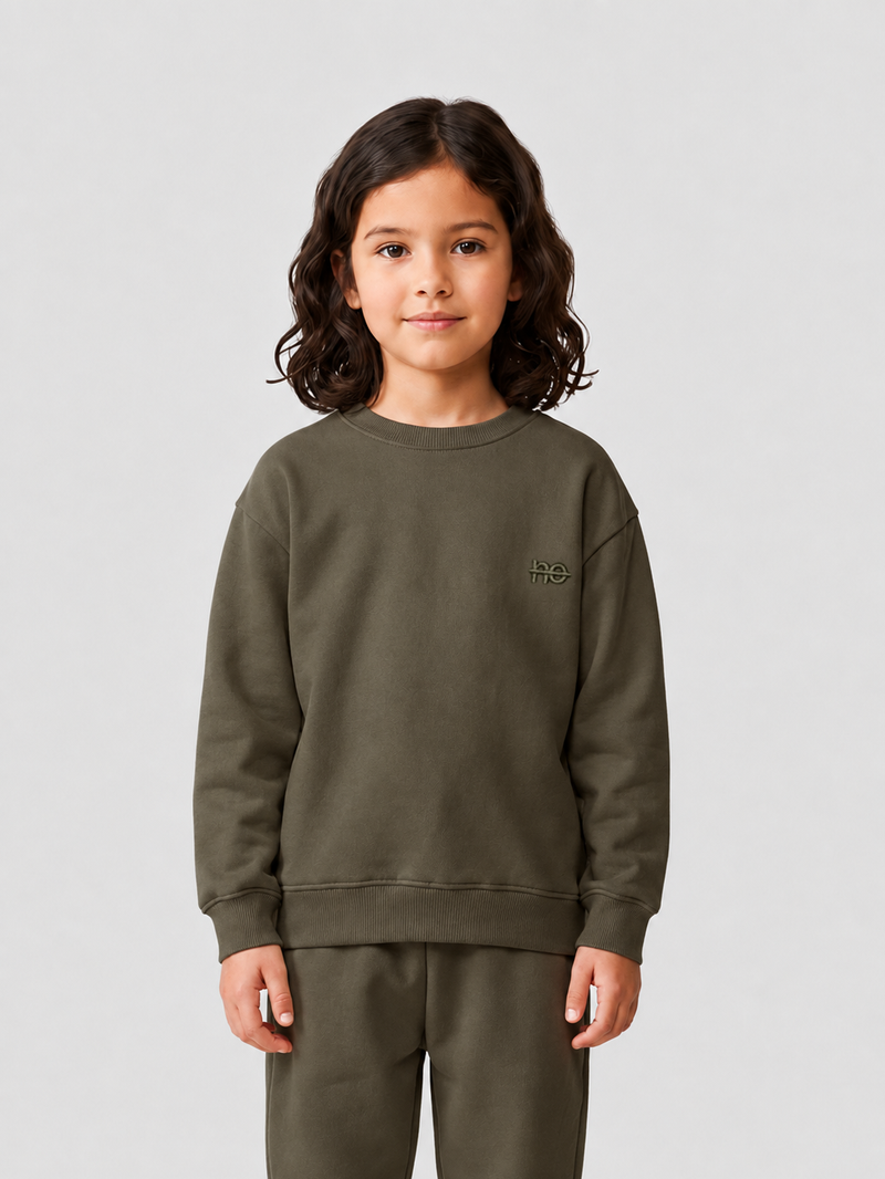 Le Sweaty enfant vert kaki, sweat enfant sans capuche en coton biologique – vue 2