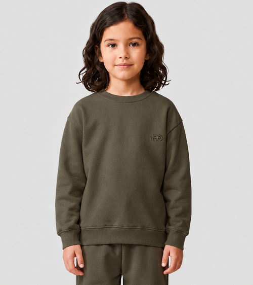 Le Sweaty enfant vert kaki, sweat enfant sans capuche en coton biologique – vue 2