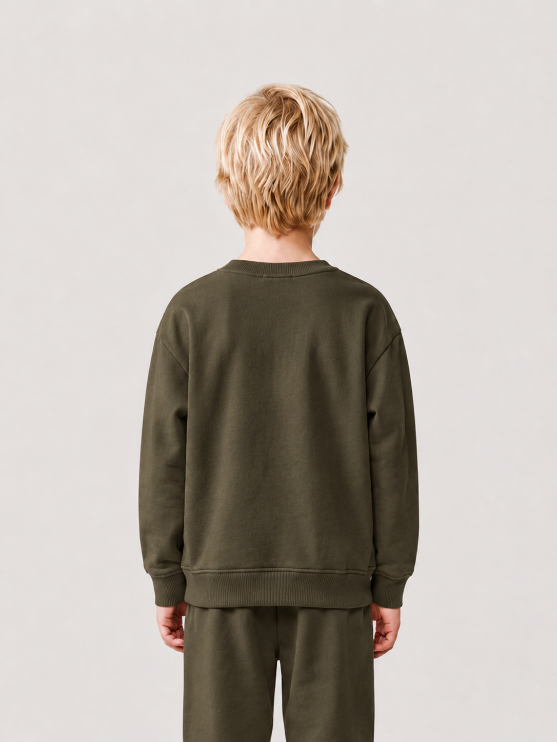 Le Sweaty enfant vert kaki, sweat enfant sans capuche en coton biologique – vue 3