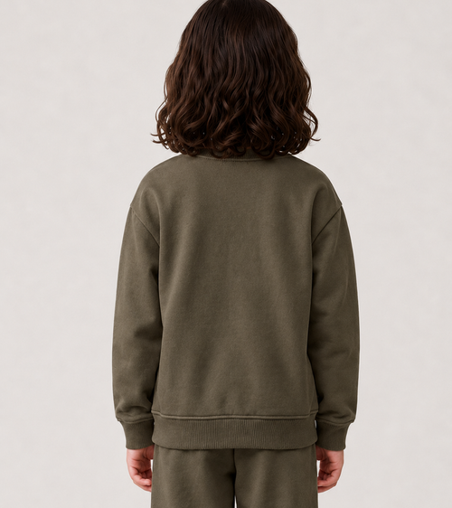 Le Sweaty enfant vert kaki, sweat enfant sans capuche en coton biologique – vue 4