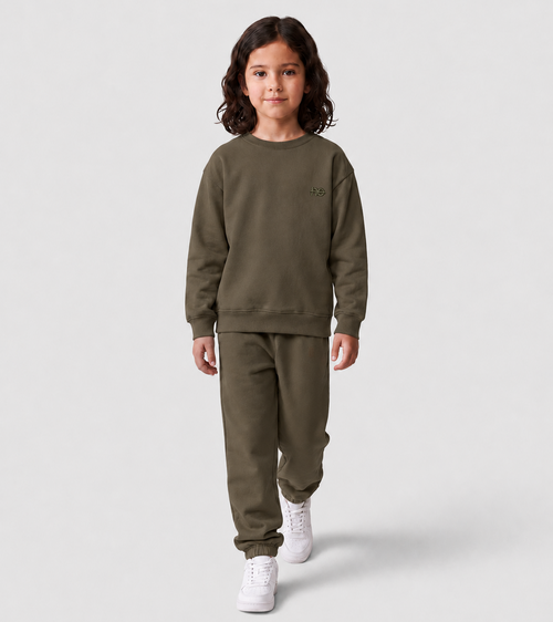 Le Sweaty enfant vert kaki, sweat enfant sans capuche en coton biologique – vue 7