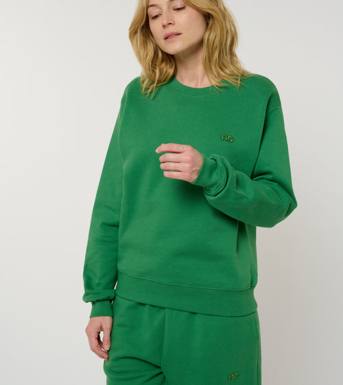 Le Sweaty vert émeraude, sweat unisexe sans capuche en coton biologique – vue 7