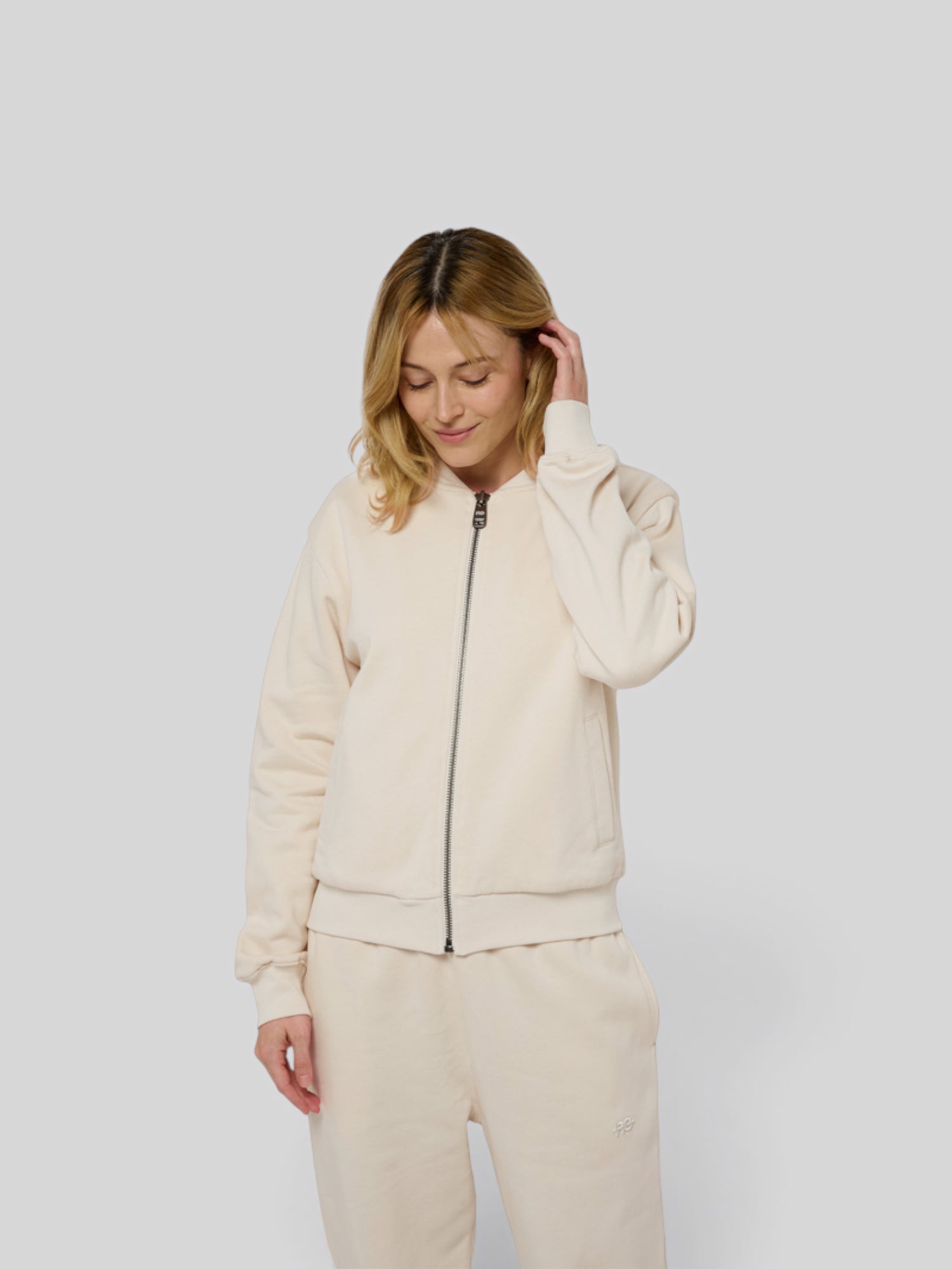 La Teddy beige coton, veste teddy unisexe zippée en coton biologique – vue 1