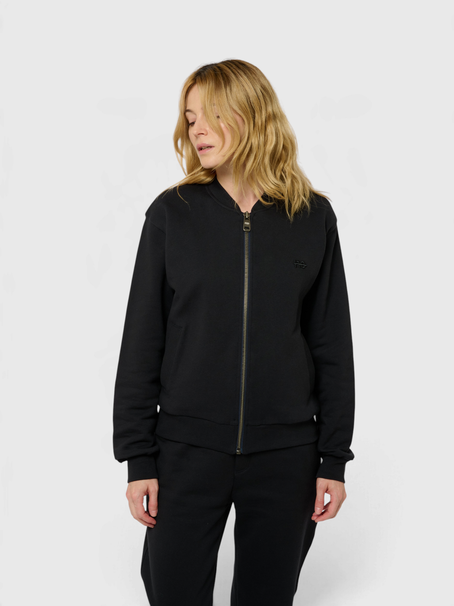 La Teddy bleu nuit, veste teddy unisexe zippée en coton biologique – vue 2