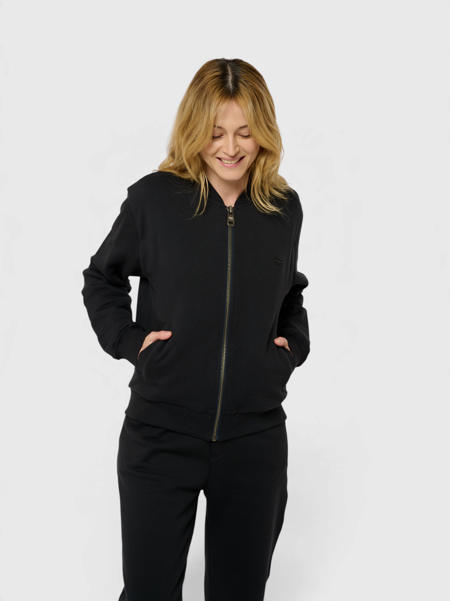 La Teddy bleu nuit, veste teddy unisexe zippée en coton biologique – vue 5
