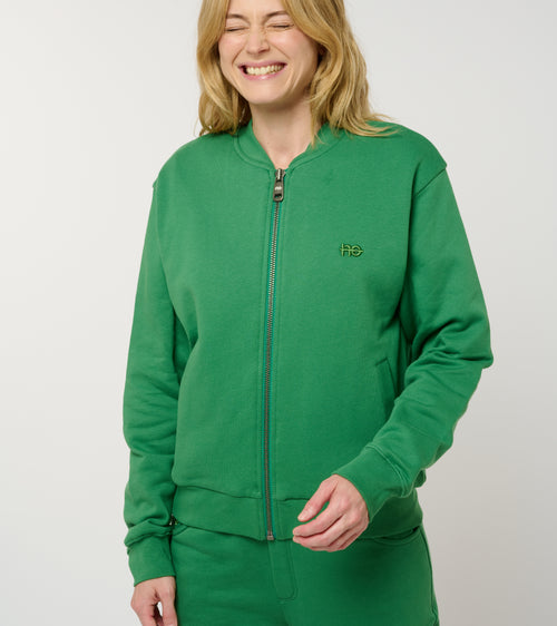 La Teddy vert émeraude, veste teddy unisexe zippée en coton biologique – vue 1
