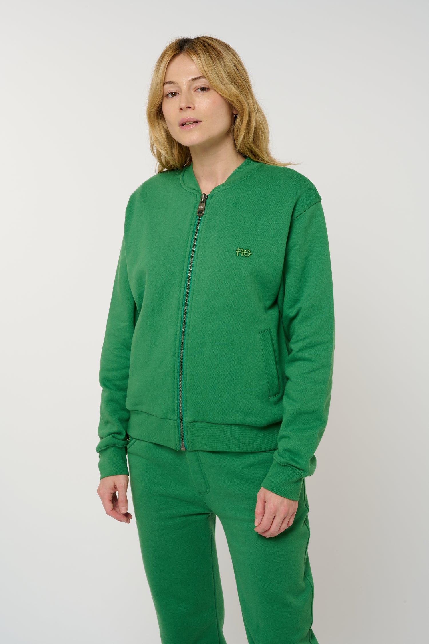 La Teddy vert émeraude, veste teddy unisexe zippée en coton biologique – vue 5