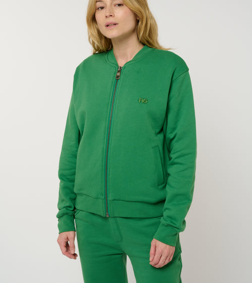 La Teddy vert émeraude, veste teddy unisexe zippée en coton biologique – vue 5