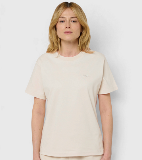 Le Ty-shirt O beige coton, T-shirt unisexe col rond en coton biologique – vue 3